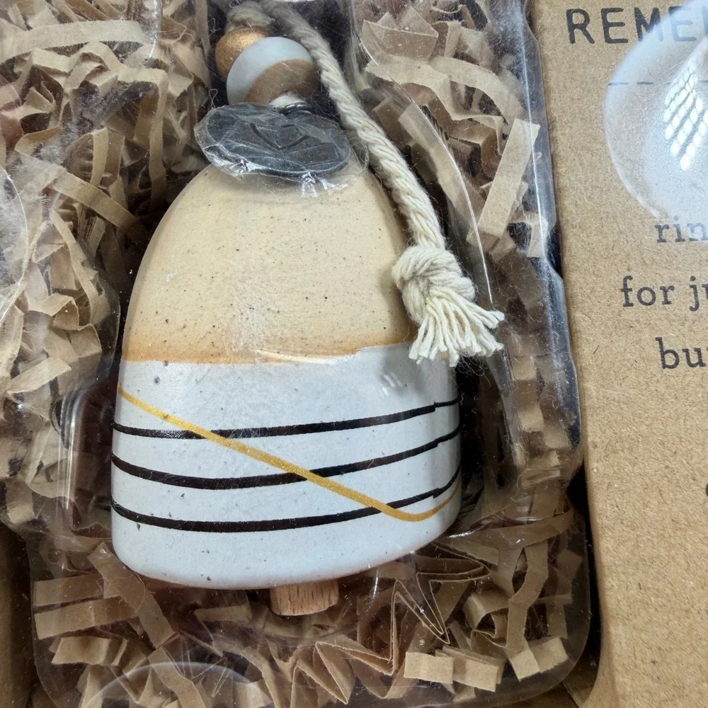 DEMDACO Inspired Bell Remembrance Ceramic Stoneware Heart Charm Cream White 3in